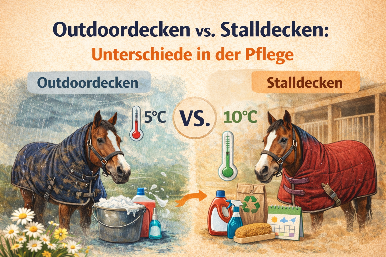 Outdoordecken vs. Stalldecken: Unterschiede in der Pflege